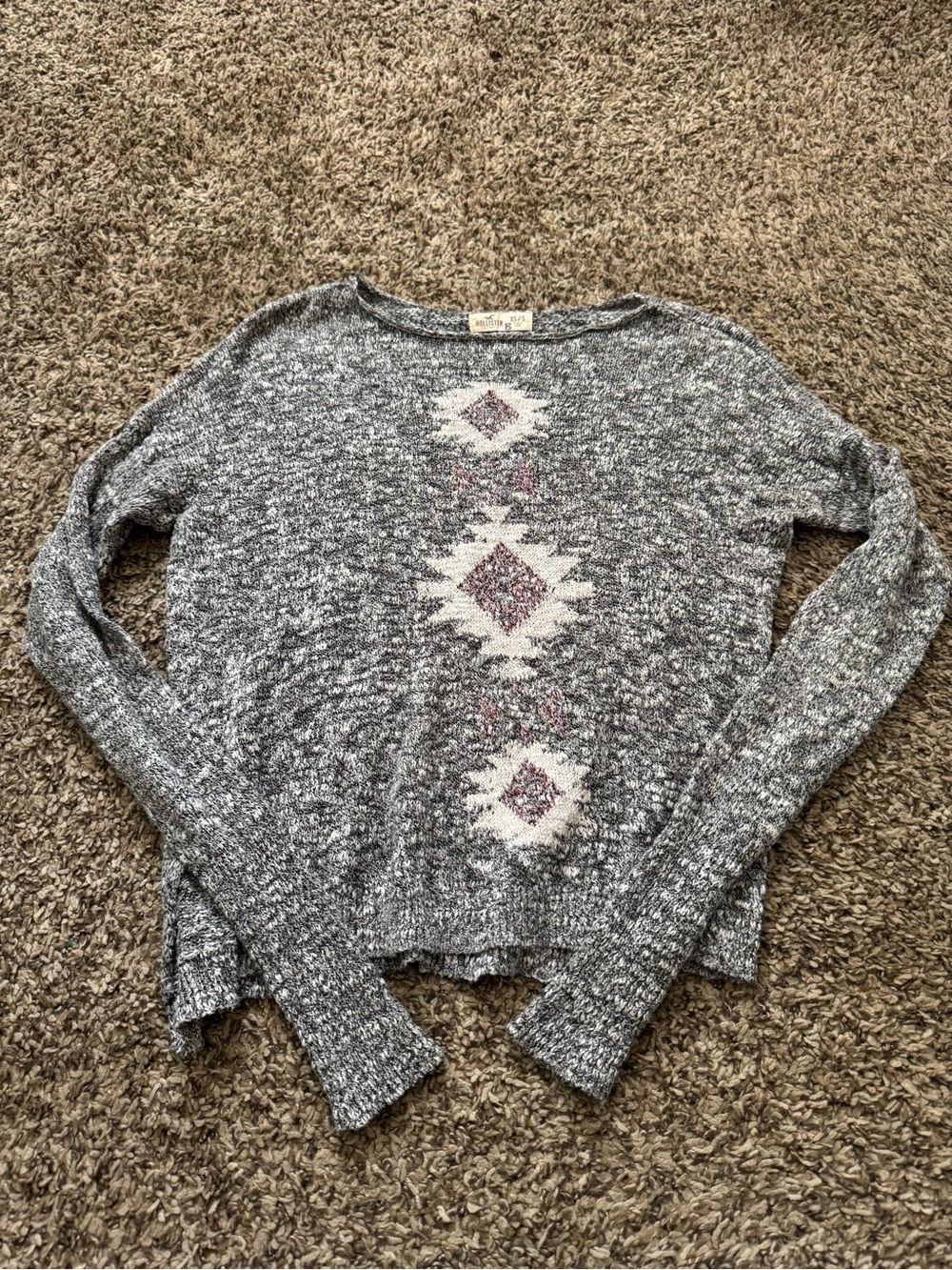 Hollister Gray Crewneck Sweater with Aztec Center Motif